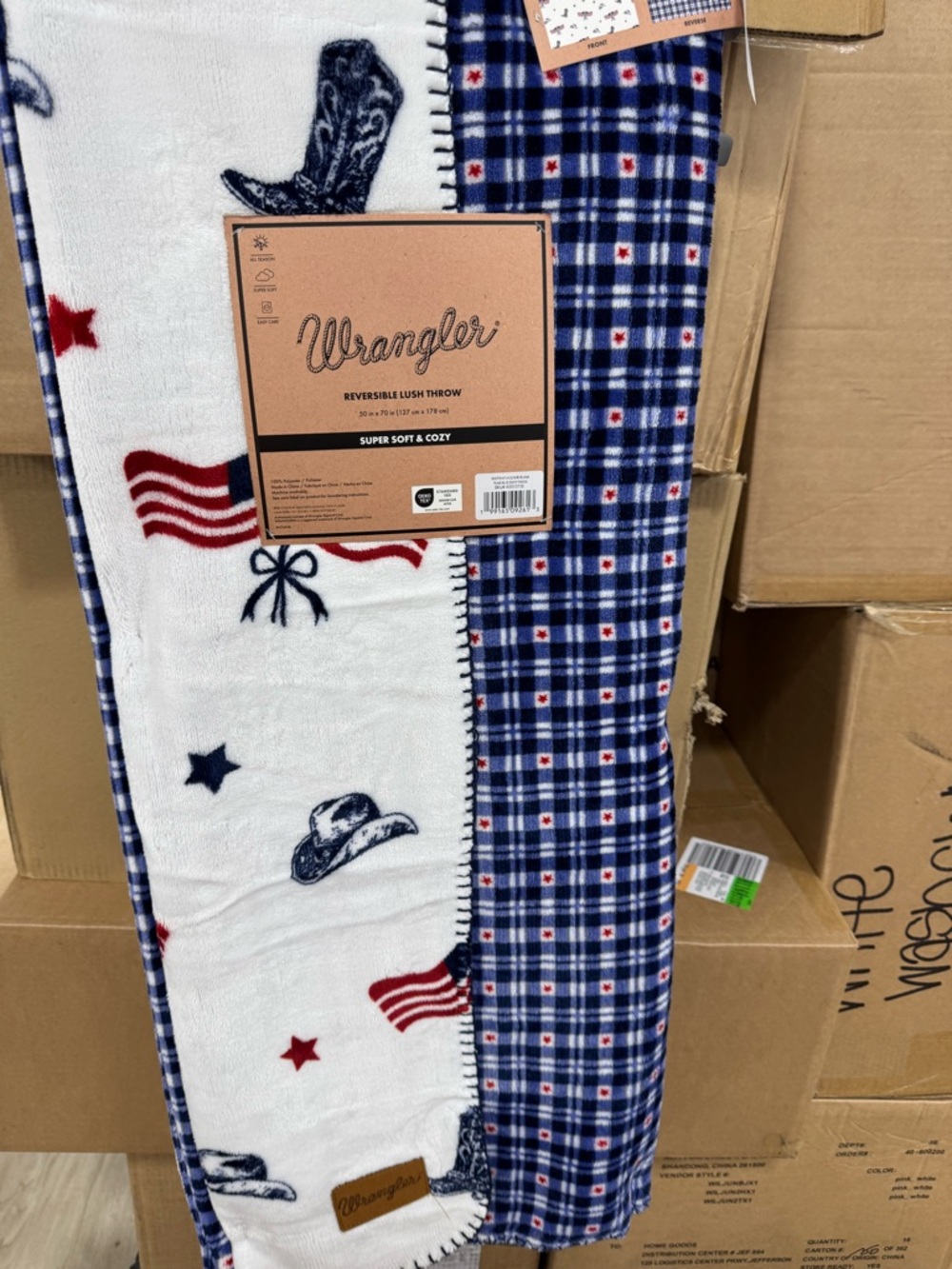 wrangler Red, White & Blue Reversible Western Plaid Throw